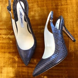 Brian Atwood Gray crocodile slingbacks